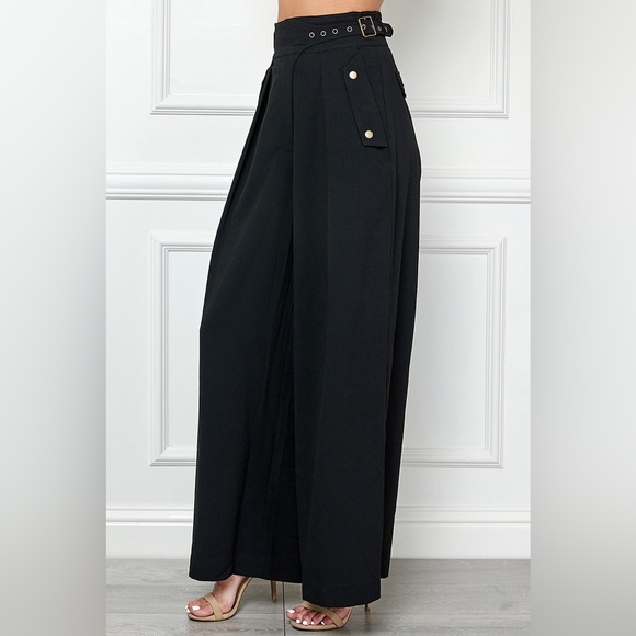 Alamia Black Wide Leg Pocketed Buckled Trousers Pant - Picture 8 of 9